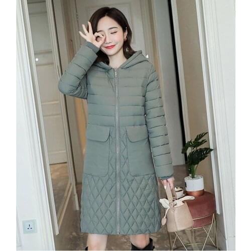 2021 Fashion Down Parkas Women Hooded Winter Jacket Slim Down Cotton Long Coat Solid Casual Female Plus Size Warm Outwear
