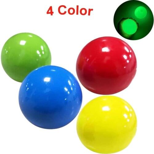 4/Pcs Stick Wall Ball Stress Relief Toys Sticky Squash Ball Glow Decompression Toy Sticky Target Ball Catch Throw Ball Kids Toys