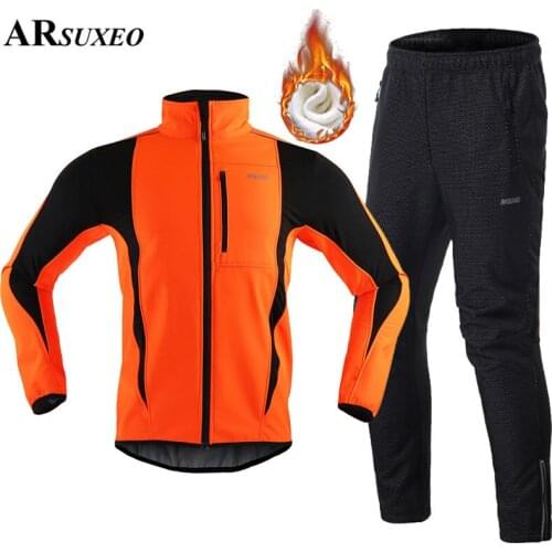 ARSUXEO Winter Thermal Mens Cycling Jacket Set Reflective Windproof Waterproof Warm Mountain Bike MTB Clothing Pants Sets