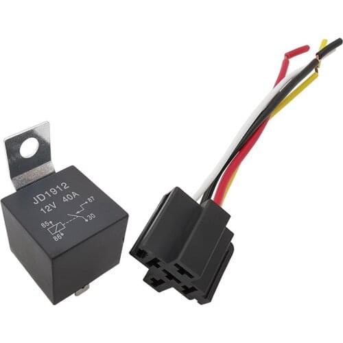 1Pcs JD1912 Car Relay 12V 40A 4 Pin Waterproof Automotive Relais With Black Red Copper Terminal Auto Relay With 4-Wire Socket