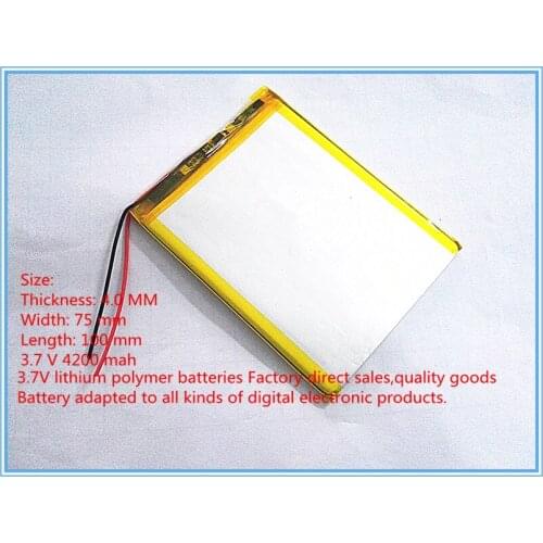 Free shipping 1PCS/Lot 3.7 V high capacity polymer lithium battery, 4075100, 4200 mah sun N70 7 inch tablet battery
