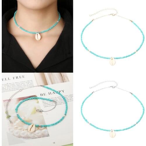 New Fashion Natural Green Stone Beaded Chain For Women Girl Clavicular Chain Summer Charming Sea Shell Choker Necklace Jewelry