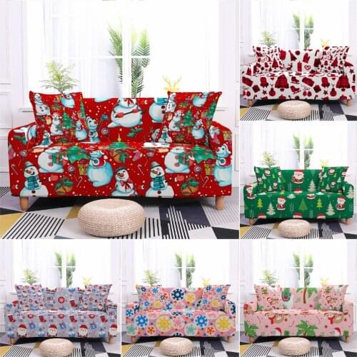 Xmas Snowman Sofa Slipcover Santa Claus Elastic Sofa Covers For Living Room Stretch Couch Cover Christmas Home Decor 1-4 Seat