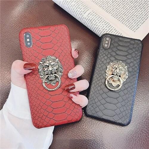 Snake Skin Lion Head PU Leather Hard Case For iPhone 11 pro max 7 6 5s 8 Plus Stand Holder Cover For iPhone 12 Pro X XR XS Max