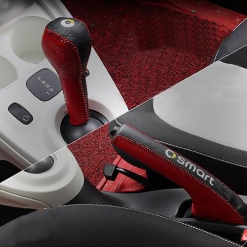 Car Gear Shift Hand Brake Cover Dustproof Parking Brake Knob Leather Protector Interior Decor For Smart 451 453 fortwo forfour