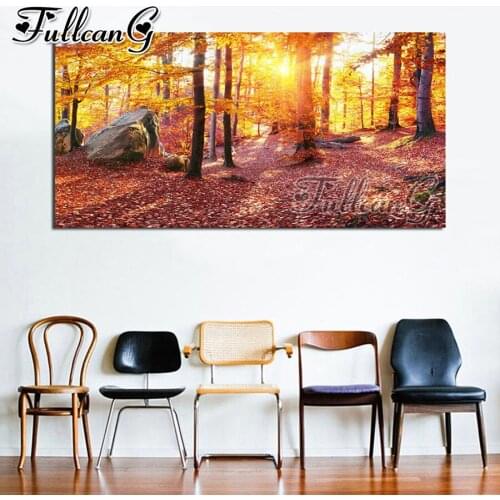 FULLCANG woods sunset landscape large 5d diy diamond painting full mosaic square round embroidery rhinestone needlework FC2351