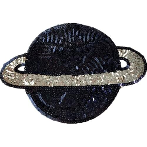 T shirt Women Biker patch blue sequins fabric 240mm planet deal with it iron on patches for clothing stickers badge freeshipping