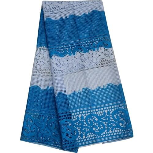 Embroidered Guipure Lace Fabric African Cord Lace Fabric For Wedding Party Dress Water Soluble Mesh Lace Fabric With Sky Blue