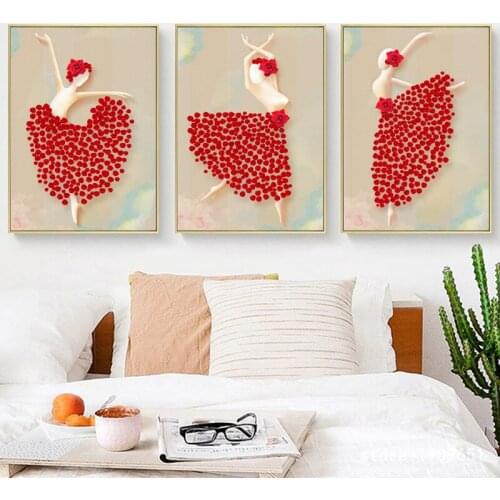 Cotton no frame modern cartoon rose petals girl canvas printings oil painting printed on cotton wall art decoration pictures