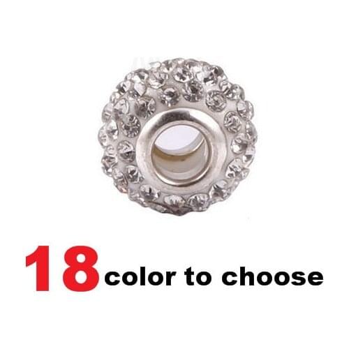 Hrg34F High Quality 14MM Resin White Rhinestone Silver Plated Core Big Hole DEF Crystal European Beads Fit Charm Bracelets