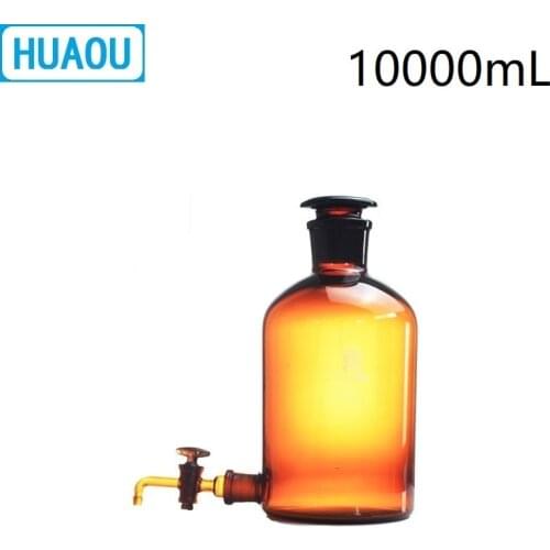 HUAOU 10000mL Aspirator Bottle 10L Amber Brown with Ground - In Glass Stopper and Stopcock Distilled Water Wine Liquor