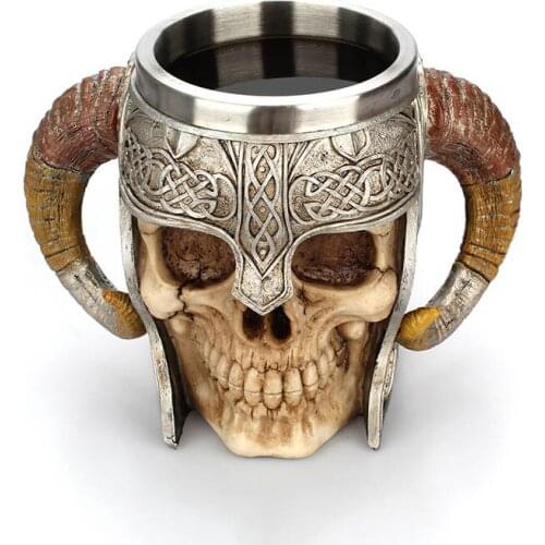 New Creative 3D Skull Mug Stainless Steel Coffee Mug Medieval Castle Lord Knight Skeleton Tankard Cup for Beer Wine Holiday Gift