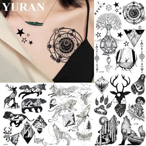 Cute Universe Stars Black Big Tree Fake Temporary Tattoos Kids Body Arm Art Tatoos Stickers For Women Men Tattoo Paper Cover