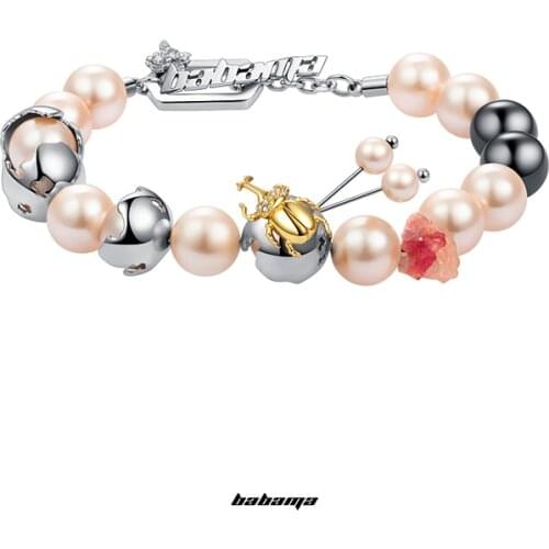 Babama Beetle Bracelet Mens Tide New Couple Personality Female ins Niche Design Cold Wind Pearl Bracelet