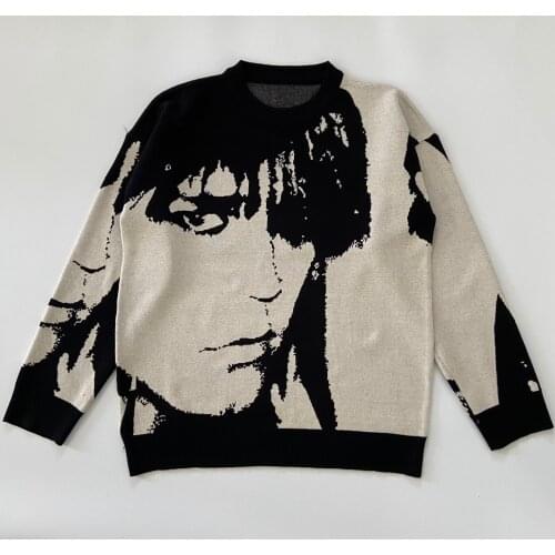 Mens Hip Hop Streetwear Harajuku Sweater Vintage Retro Japanese Style Anime Boy Knitted Sweater 2021 Autumn Cotton Pullover