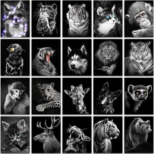 5D DIY Diamond Painting Kit dark animal horse dog Cat lion tiger fox Full Square&Round embroidery mosaic Cross stitch Paint art