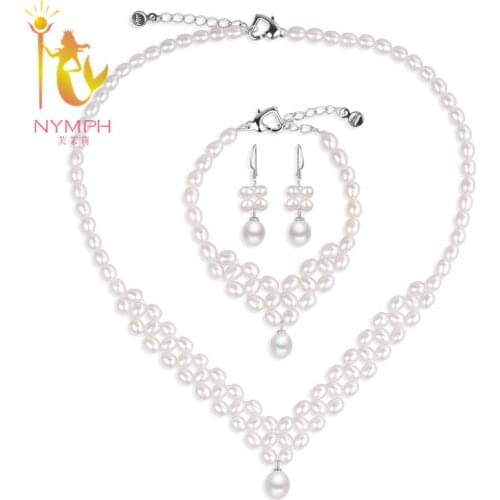 [NYMPH] Wedding Pearl Jewelry Set Pearl Jewelry Natural Freshwater Pearl Necklace Bracelet Fine Jewerly For Women 090XLEDDZ