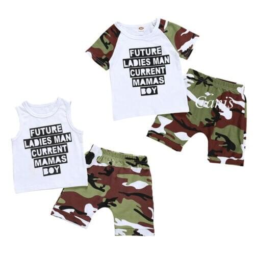 Boy Clothes 2Pcs Newborn Baby Mamas Boy Tops Vest Shorts Camouflage Pants Outfit Clothes