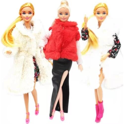 1/6 BJD Clothes Winter Fur Jacket Dress for Barbie Doll Outfits Set Coat Parka Fashion Dresses 11.5" Dolls Accessories Kids Toys