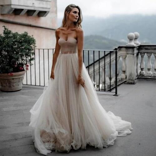 Sexy Beach Wedding Gowns Sweetheart A Line 2021 Hot Sale Custom Made Tulle Hippie Beach Boho Bride Dresses