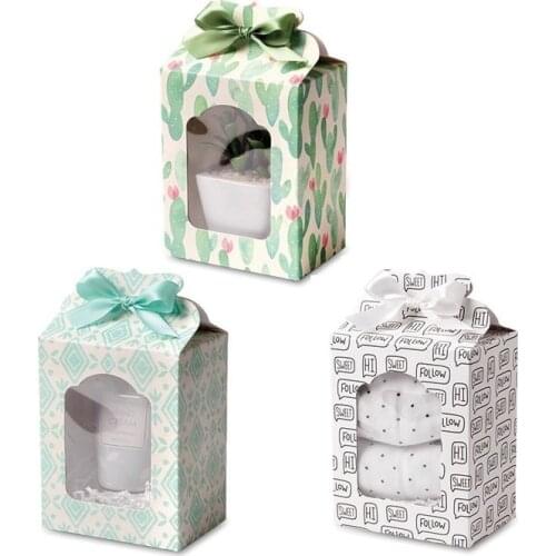 12 PCS Gift Box Packaging Window Wedding Gift Box Ribbon Paper Gift Bag Baby Underwear Jam Small Toy Honey Handmade Candy Boxes