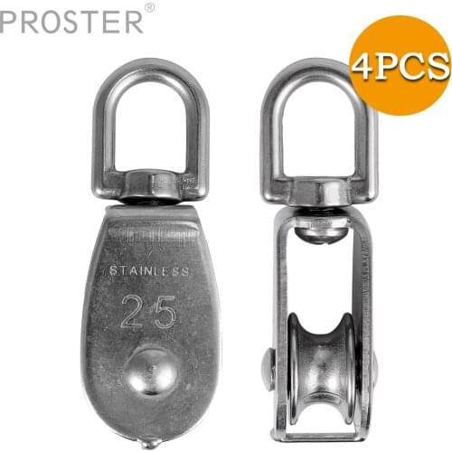 PROSTER 4Pcs M25 Pulleys 304 Stainless Steel Single Wheel Swivel Lifting Rope Pulley Block Tool Set Loading Capacity Up To 100kg