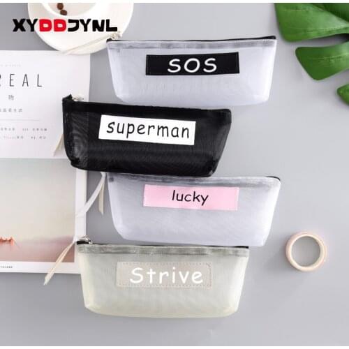 Transparent Nylon Mesh Pencil Bag Simple Student Stationery Zipper Pen Bags School Office Supply High Capacity Storage Bag