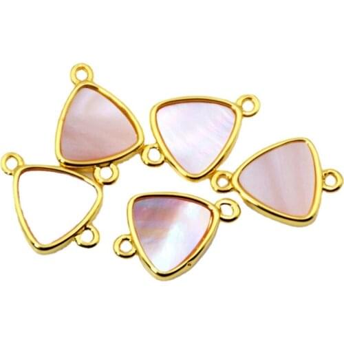 Triangle pink shell connector mother of pearl charms gold bezel setting finding for bracelet making natural shell jewelry