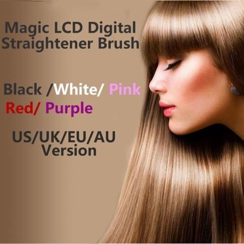 Magic Comb Hair Straightener Irons LCD Digital Straightener Brush Black/White/Pink/Red/Purple Makeup Tools 40pcs/lot DHL free