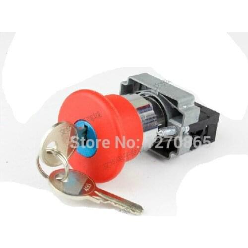 XB2BS142C Key Released 1N/C Red Emergency Stop Mushroom Push button Replace
