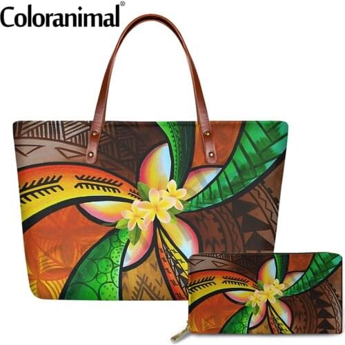 Coloranimal Tribal Design Polynesian Plumeria Prints Crossbody Bag for Women Brand Tote Handbag 2Pcs/Set Lady Crossbody Bag 2020