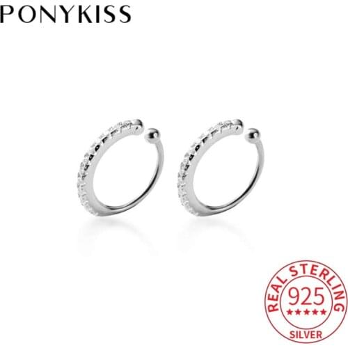 PONYKISS Classic 100% S925 Sterling Silver Zircon Minimlist Clip Earrings Women Party Fine Jewelry Accessories Sweet Gift