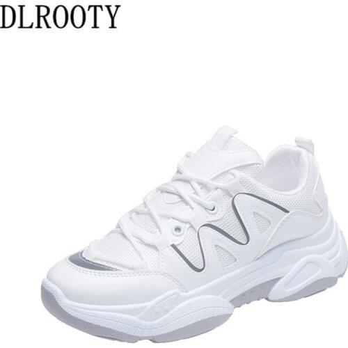 Women Sneakers Flats Casual Shoes Fashion Outdoor Breathable White Couple Lace Up Female Platform Chunky Thick Sole Walking