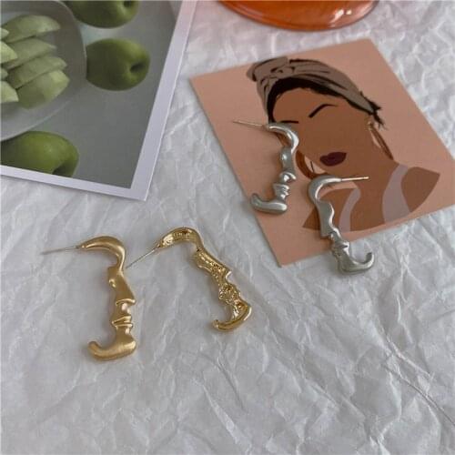 Origin Summer Abstract Irregular Face Drop Dangle Earrings for Women Metal Gold Silver Color Portrait Statement Earrings Brincos