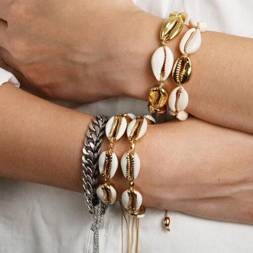 Gold Color Cowrie Shell Bracelets for Women Delicate Rope Chain Bracelet Beads Charm Bracelet Bohemian Beach Jewelry
