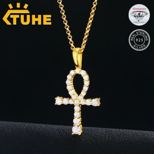 Fashion Cross Moissanite Ankh Pendant Necklace Top Quality 100% 925 Sterling Silver For Women Hip Hop Jewelry Drop Shipping