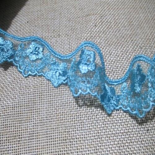 2.5cmWidth (15yds/lot)blue shiny silk floral lace Hight quality lace fabrics embroidered lace trim201707192
