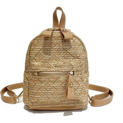 4PCS / LOT Straw Woven Summer Beach Bagpack Women Backpack Casual Women Mini Backpack for Girls Knitting Striped Backpack