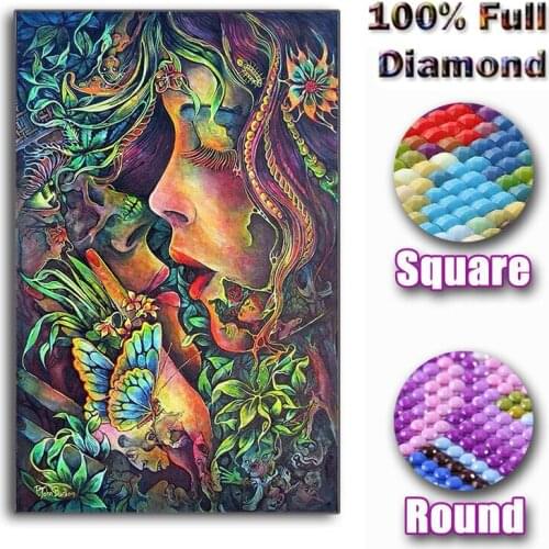 5D Diy Diamond Painting Butterfly Girl Plant Flower Female Personality Wall Sticker Full Diamond Embroidery Portrait Couple Kiss