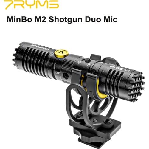7ryms MinBo M2 Shotgun Microphone Duo Head Cardioid Condenser Mic TRS 3.5MM for DSLR Camera Smartphone Vlog Vidoe VS V-Mic D4