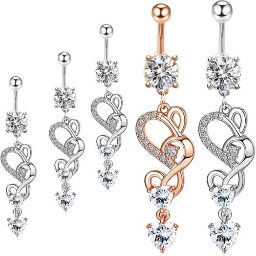 Body Accentz Belly Button Ring Multi Paved Gems on Bunny Dangle Heart Love Nombril Ombligo Body Piercing Kit Navel Barbell
