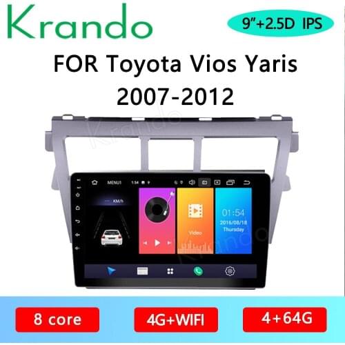 Krando Android 10.0 9" IPS Full Touch Car Multimedia Radio for Toyota Vios Yaris 2007-2012 Audio DSP GPS WIFI Navi Carplay