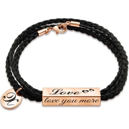 Rose Gold Couples Bracelet Stainless Steel Cube Stick Armband Custom Engraved Name Wristband Lover Personalized Jewelry Gift