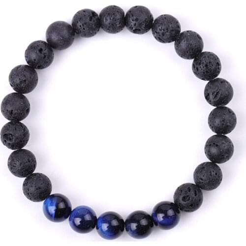 8mm Black Lava bead Tiger Eye Stone Charm Bracelet for Women Men Energy Pulserase Jewelry Gifts Buddha Strench Jewelry