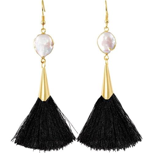 Black Tassel Long Chain Dangle Earring Healing Reiki Shell Drop Earring Women Jewelry Sweet Girls Gift