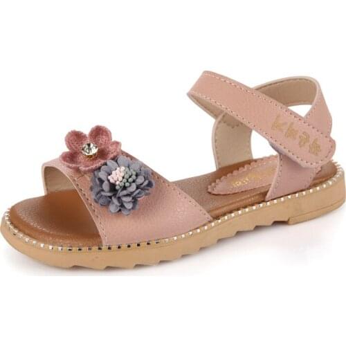 2020 New Summer Children Sandals For Girls Soft Leather Flowers Girl Princess Shoes Kids Beach Sandals Casual Baby Toddler Shoes
