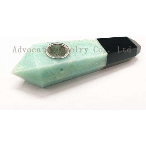 Two kinds of natural stone Hand spliced together wand Aventurine crystal&obsidian crystal gemstone point pipe wand with filter