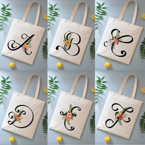 Letter Floral Print Women Canvas Shoulder Bag Ladies Casual Shopping Tote BookBag Female Travel Casual Handbag Eco Storage Pouch