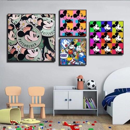 Disney Canvas Paintings Creative Black & White Mickey Mouse Posters and Prints Wall Art Pictures for Living Kids Room Decoration