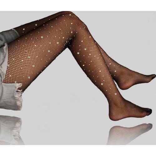 Sexy Women Mesh Pantyhose Ladies lolita Rhinestone Shiny Diamonds Crystal Tights High Quality Thin kingsize Fishnet Stockings